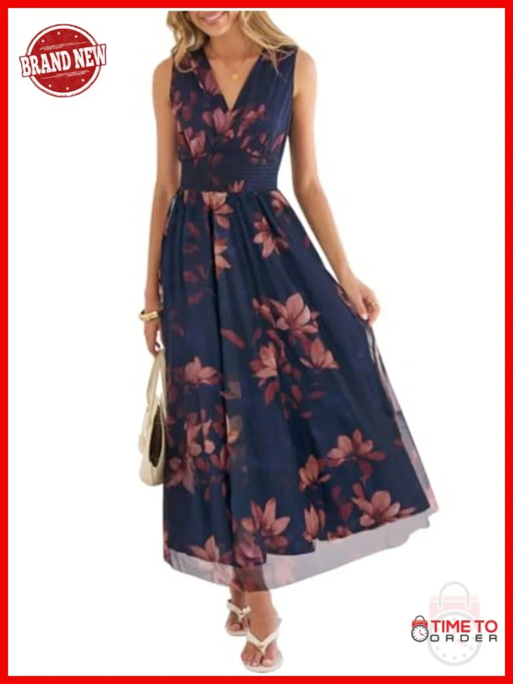 Women's Floral Tulle Sleeveless A-Line Maxi Dress Wedding Guest
